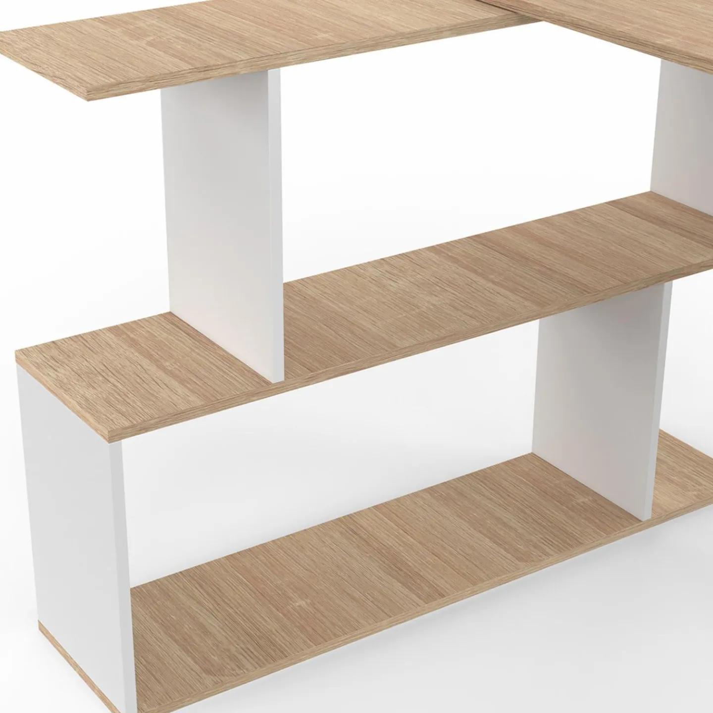 Bureau d'angle rotatif en bois hêtre et blanc*IDMarket