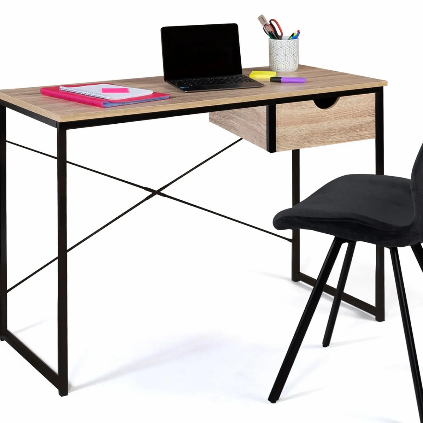 Bureau design industriel avec tiroir latéral 110 cm*IDMarket Hot