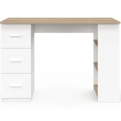 Bureau droit 3 tiroirs avec étagères de rangement blanc et bois*IDMarket Online