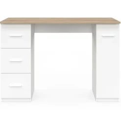Bureau droit 3 tiroirs et porte placard blanc et bois*IDMarket Hot