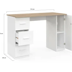 Bureau droit 3 tiroirs et porte placard blanc et bois*IDMarket Hot