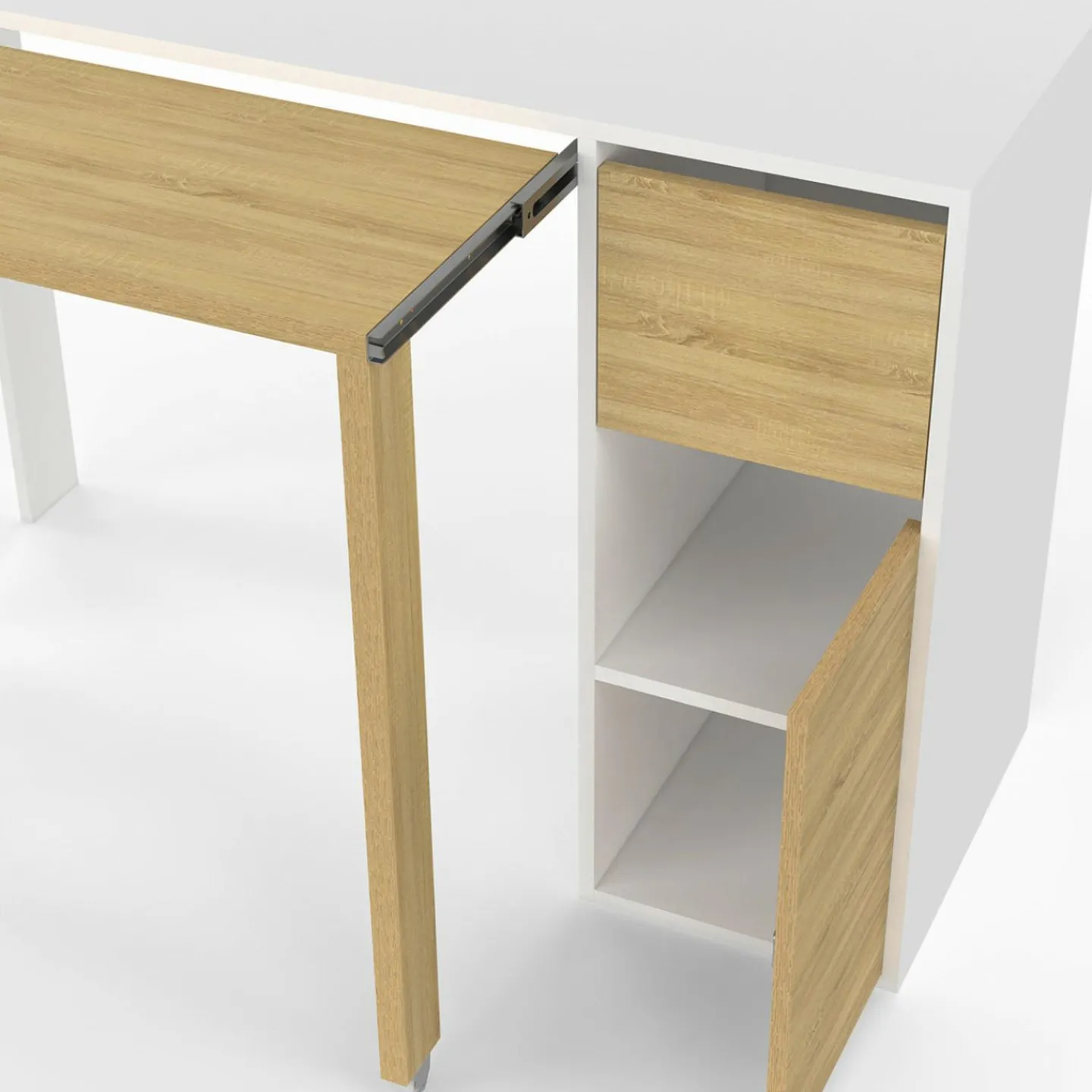 Bureau extensible blanc et bois avec rangements*IDMarket Discount