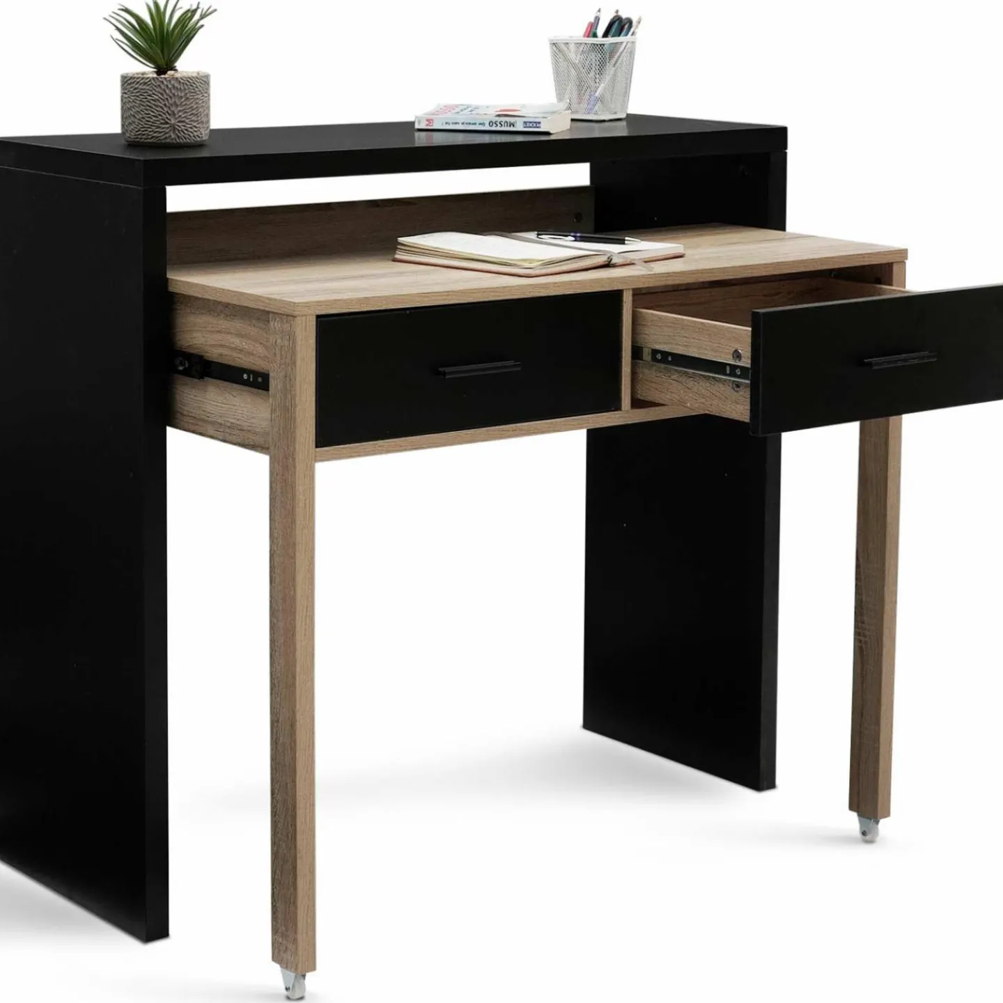 Bureau extensible bois noir et façon hêtre*IDMarket Discount