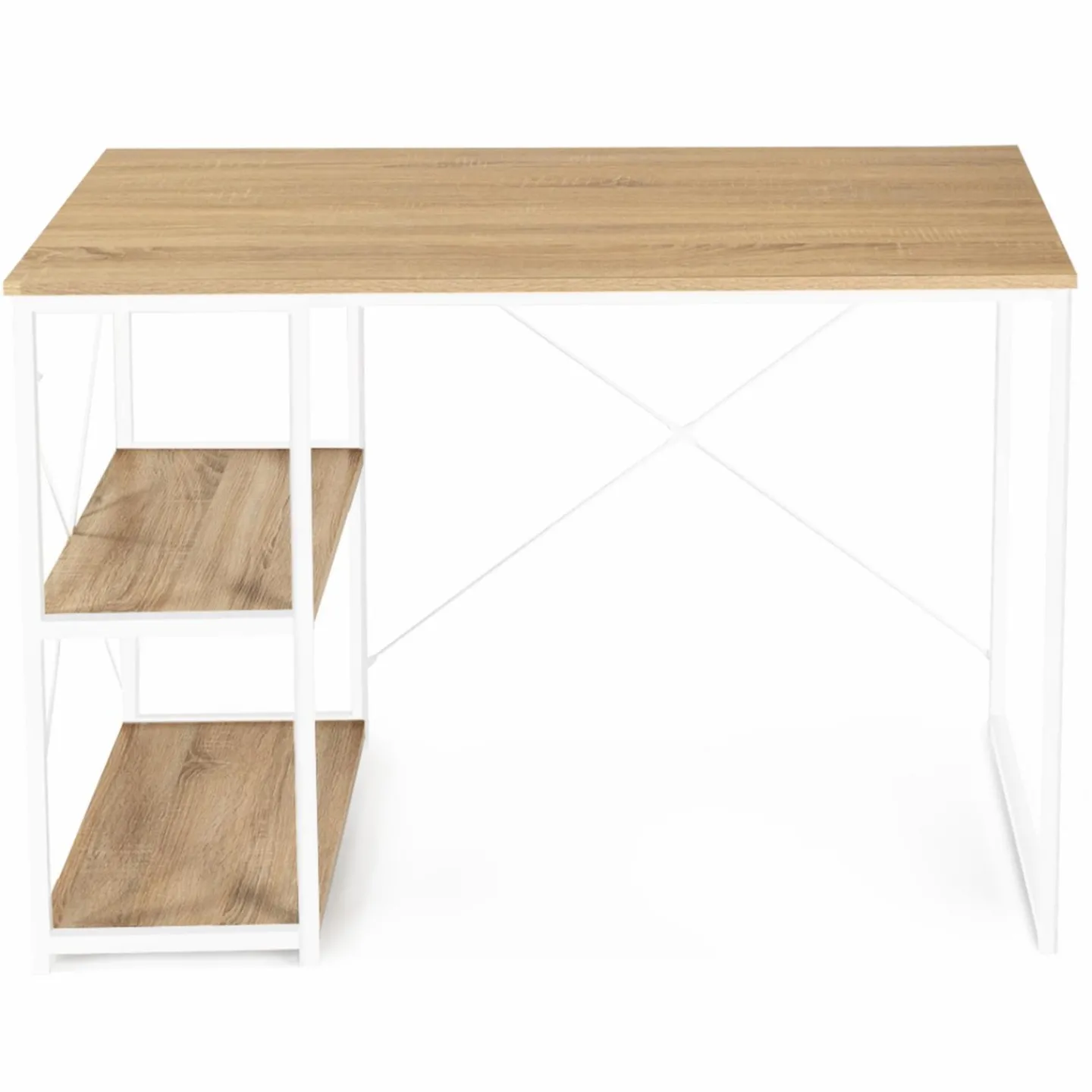 Bureau industriel droit avec plateaux bois et métal blanc*IDMarket Clearance