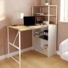 Bureau pliable avec étagères bois façon hêtre et blanc*IDMarket Hot