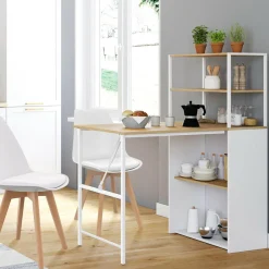Bureau pliable avec étagères bois façon hêtre et blanc*IDMarket Hot