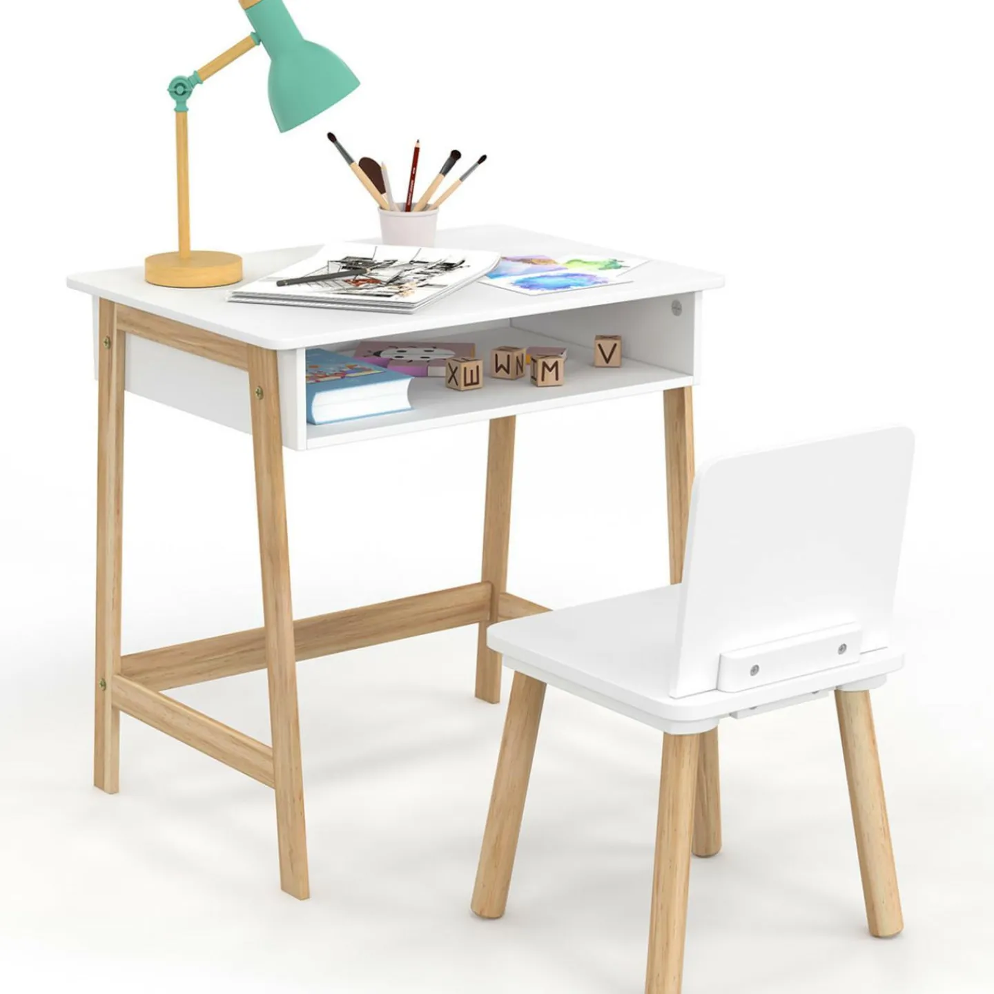 Bureau pour enfant + chaise bois et blanc avec niche*IDMarket Sale