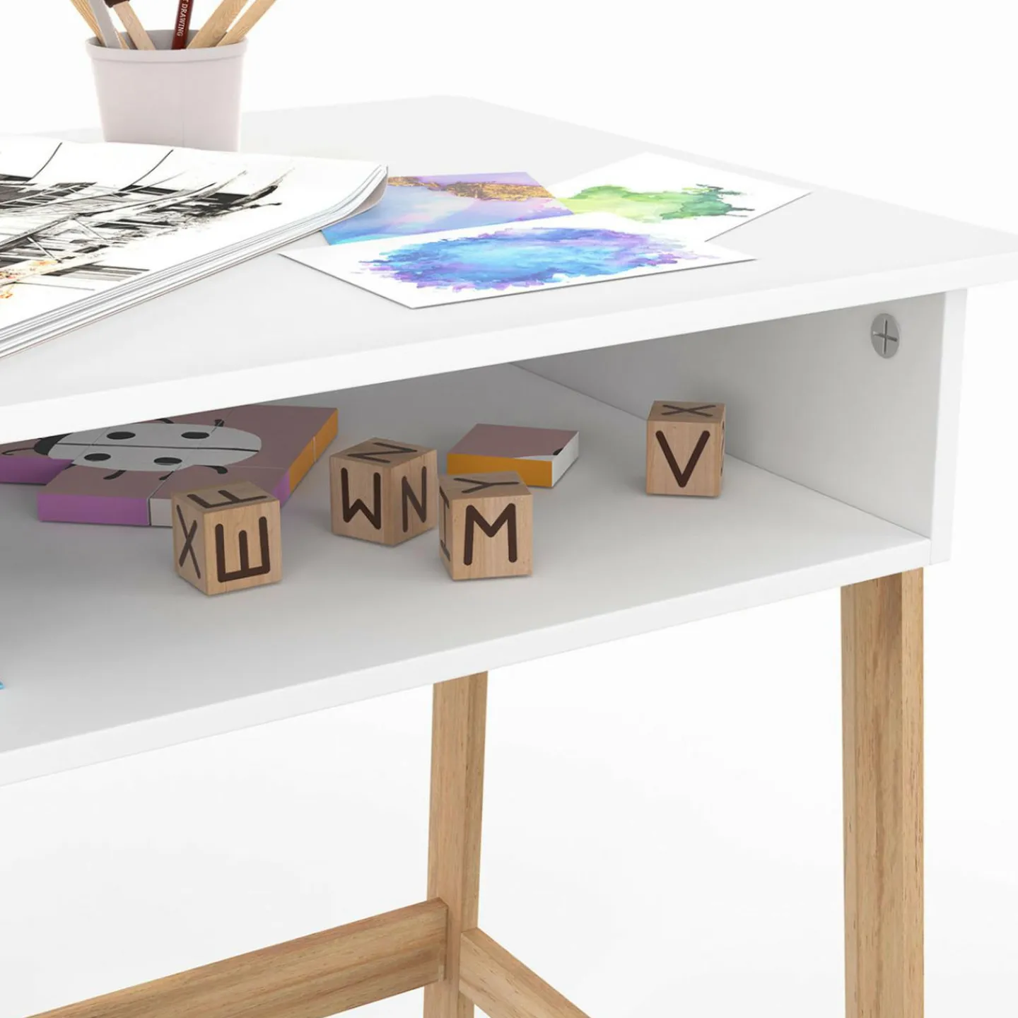Bureau pour enfant + chaise bois et blanc avec niche*IDMarket Sale