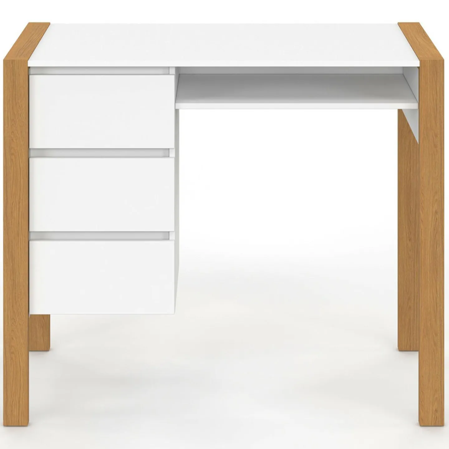 Bureau scandinave blanc et bois avec 3 tiroirs et niche*IDMarket Discount
