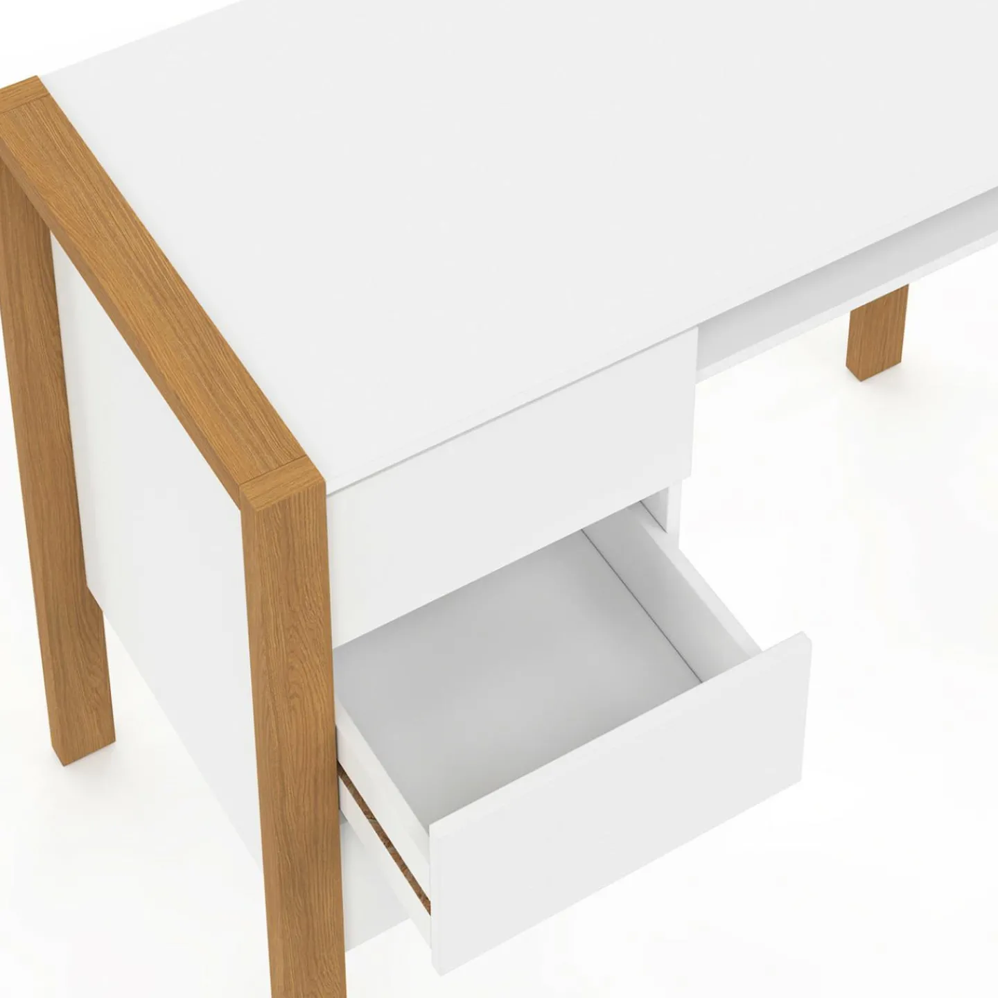 Bureau scandinave blanc et bois avec 3 tiroirs et niche*IDMarket Discount