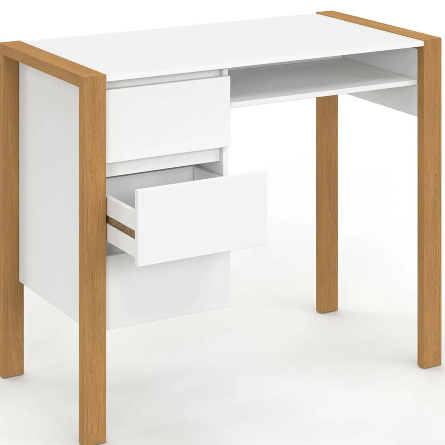Bureau scandinave blanc et bois avec 3 tiroirs et niche*IDMarket Discount