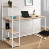 Bureau style industriel en métal blanc et bois avec étagères*IDMarket
