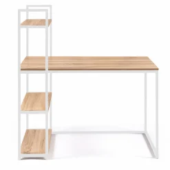 Bureau style industriel en métal blanc et bois avec étagères*IDMarket