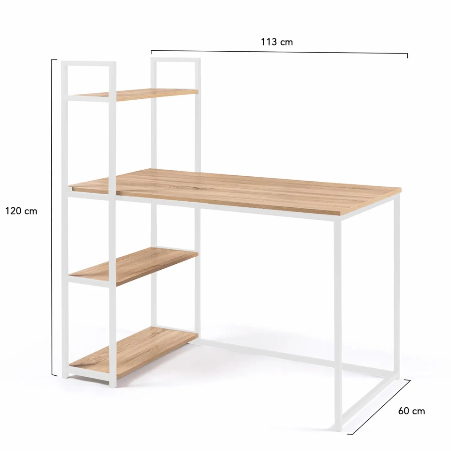 Bureau style industriel en métal blanc et bois avec étagères*IDMarket