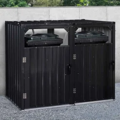 Cache poubelle double en acier gris pour extérieur*IDMarket Outlet
