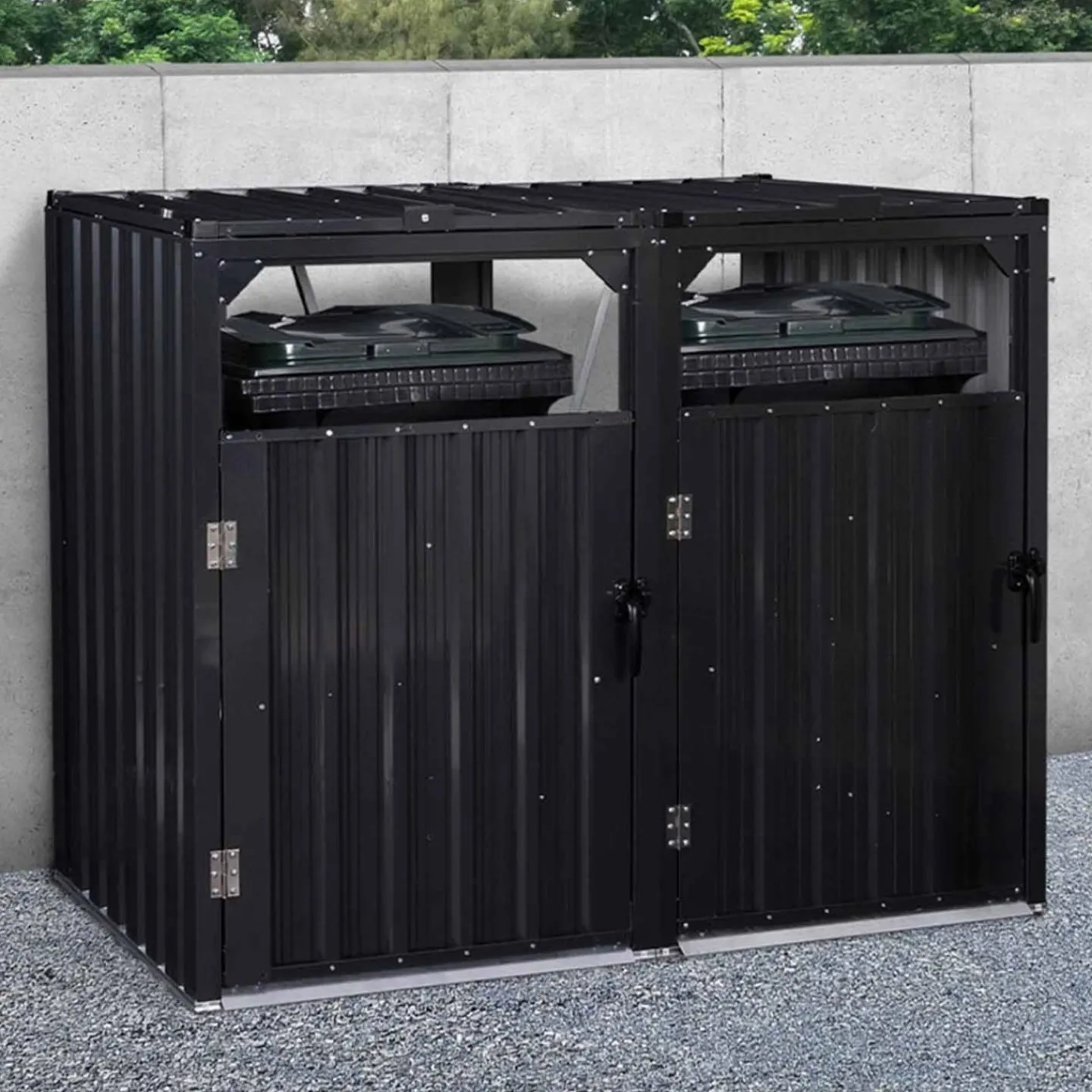 Cache poubelle double en acier gris pour extérieur*IDMarket Outlet