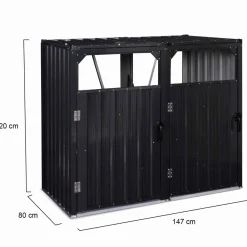 Cache poubelle double en acier gris pour extérieur*IDMarket Outlet