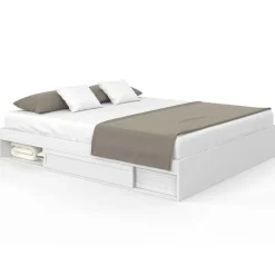 Cadre de lit 180 x 200 cm avec rangements et sommier blanc*IDMarket Discount