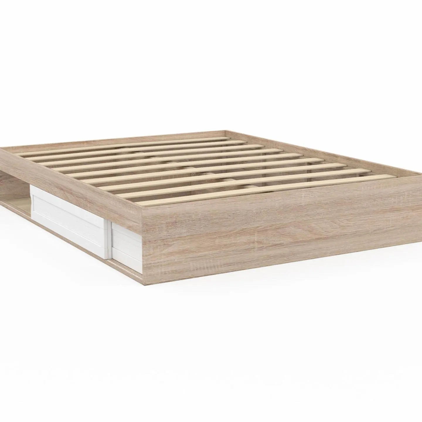 Cadre de lit avec rangements et sommier bois et blanc 160x200 cm*IDMarket Outlet