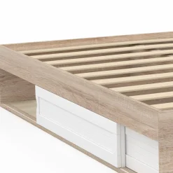 Cadre de lit avec rangements et sommier bois et blanc 160x200 cm*IDMarket Outlet