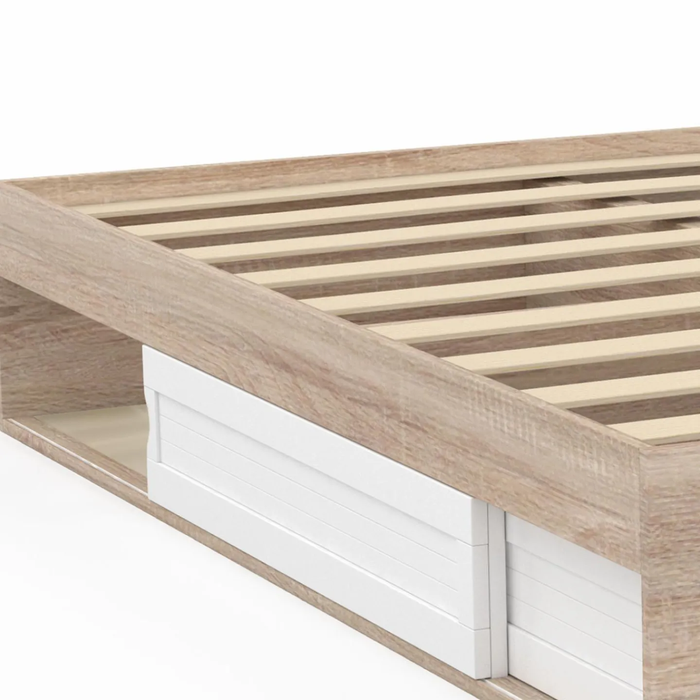 Cadre de lit avec rangements et sommier bois et blanc 160x200 cm*IDMarket Outlet