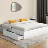 Cadre de lit double 140x190 blanc avec 4 tiroirs et sommier*IDMarket Hot