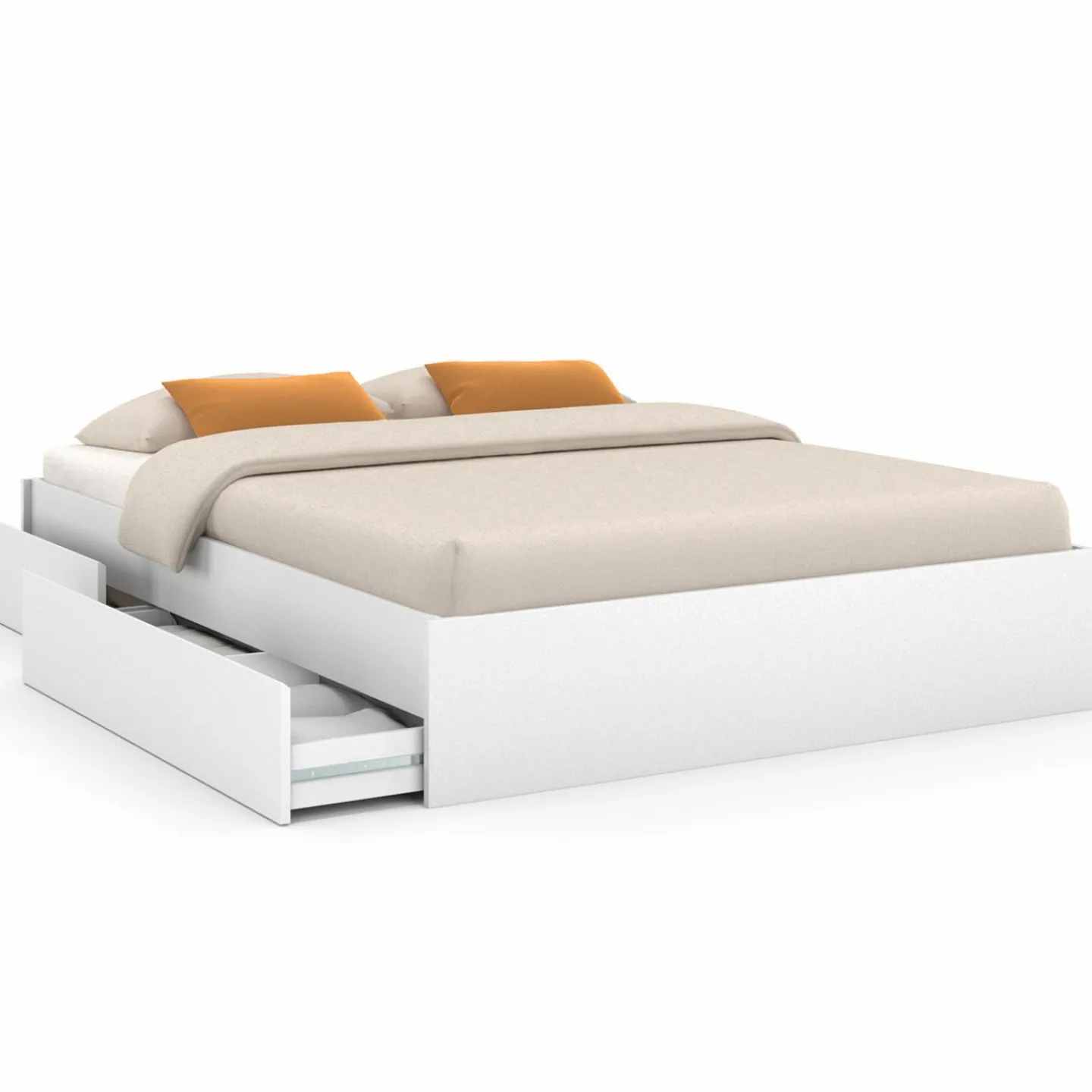 Cadre de lit double 140x190 blanc avec 4 tiroirs et sommier*IDMarket Hot