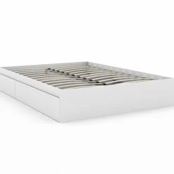 Cadre de lit double 140x190 blanc avec 4 tiroirs et sommier*IDMarket Hot