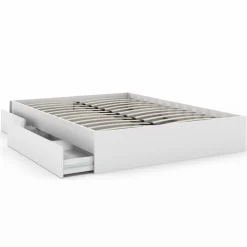 Cadre de lit double 140x190 blanc avec 4 tiroirs et sommier*IDMarket Hot