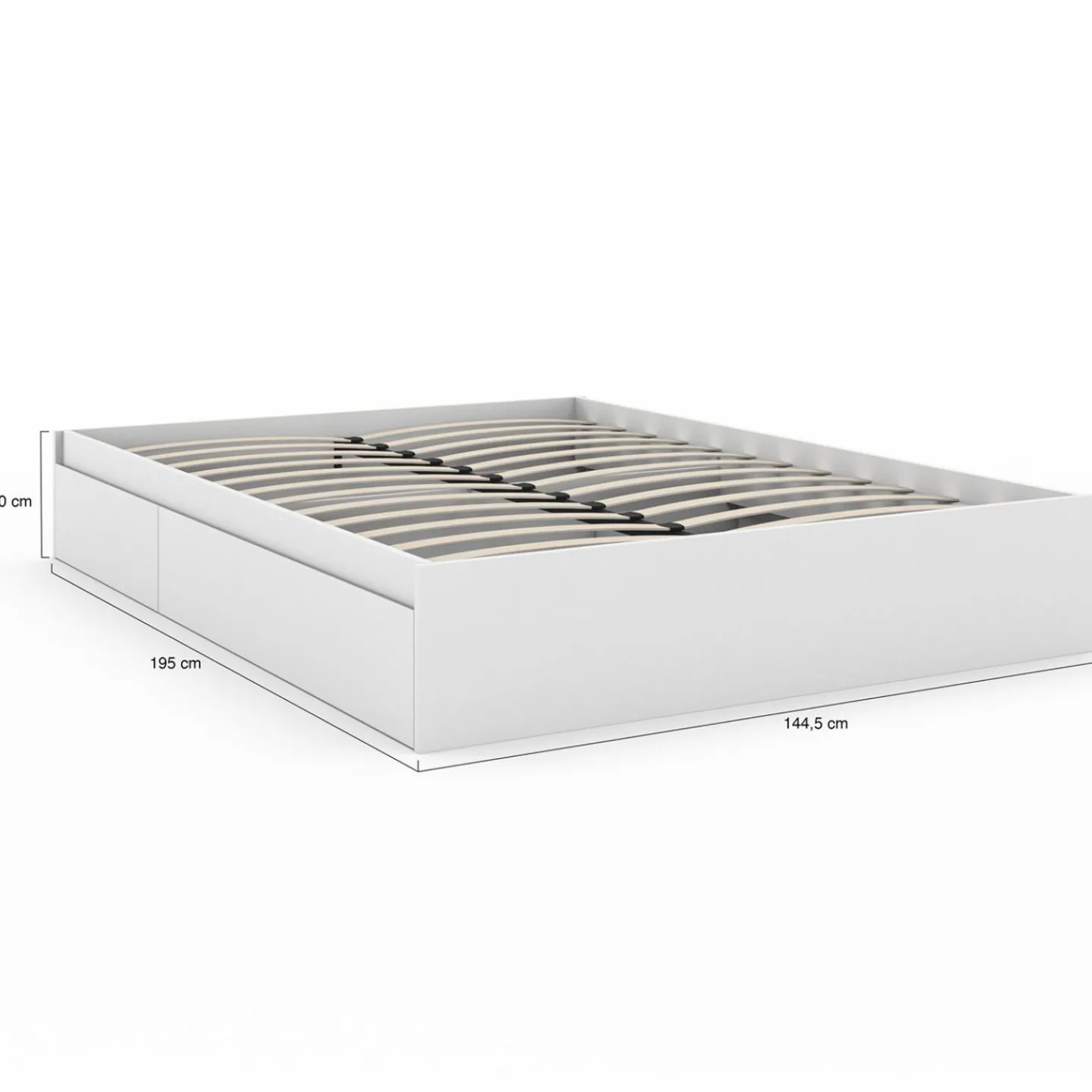 Cadre de lit double 140x190 blanc avec 4 tiroirs et sommier*IDMarket Hot