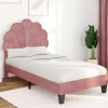 Cadre de lit simple coquillage avec sommier 90 x 190 cm velours rose poudré*IDMarket Hot