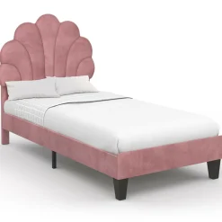 Cadre de lit simple coquillage avec sommier 90 x 190 cm velours rose poudré*IDMarket Hot