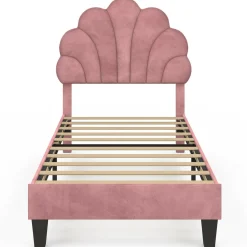 Cadre de lit simple coquillage avec sommier 90 x 190 cm velours rose poudré*IDMarket Hot