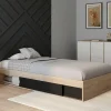 Cadre de lit simple 90x190 cm bois façon hêtre et noir avec rangement et sommier 10 lattes*IDMarket