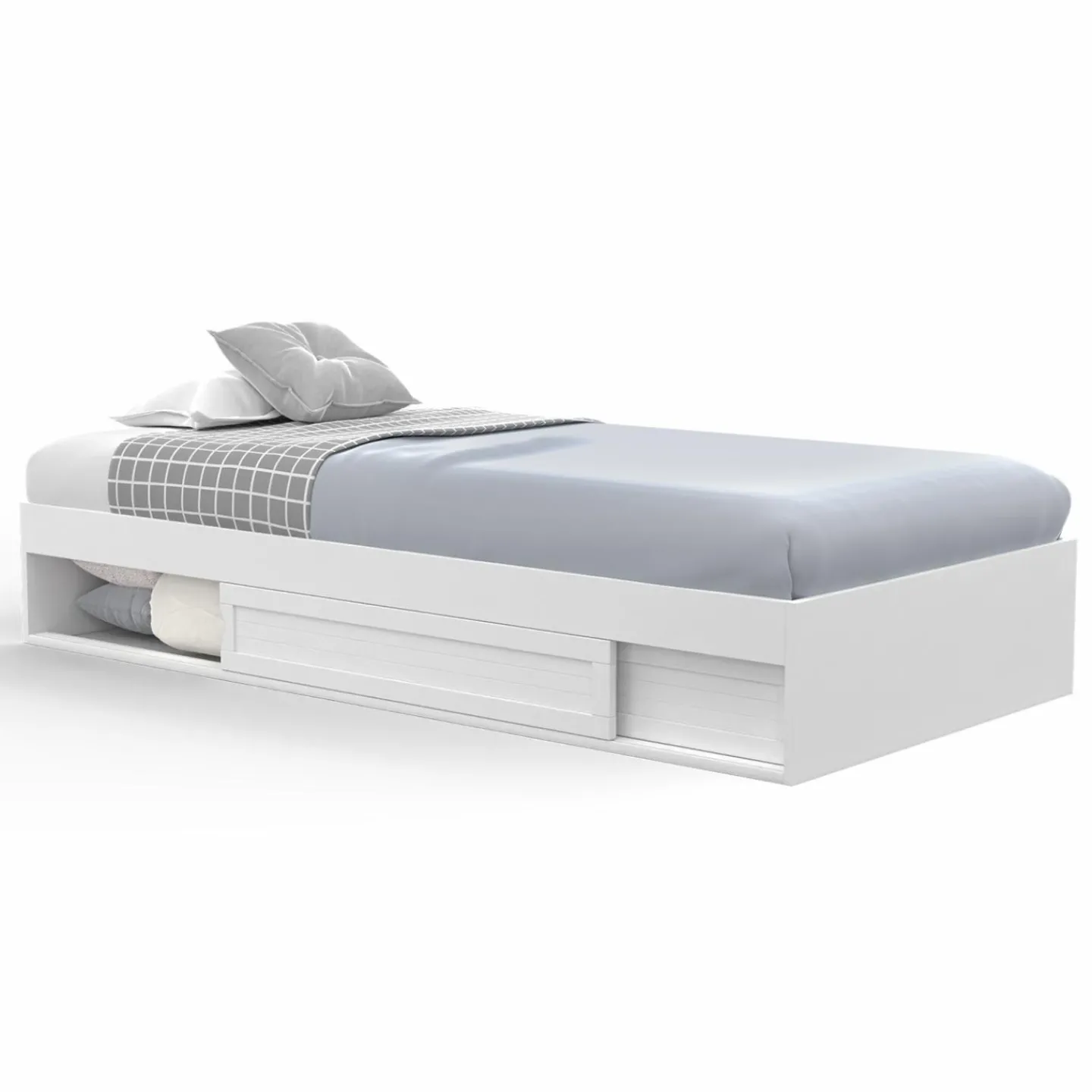 Cadre de lit simple 90x190 cm bois blanc avec rangement*IDMarket New