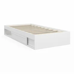 Cadre de lit simple 90x190 cm bois blanc avec rangement*IDMarket New