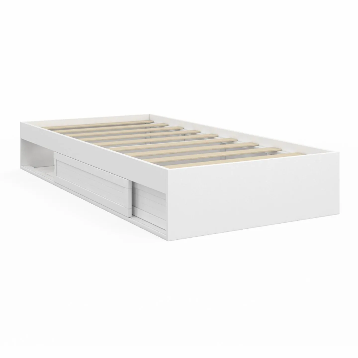 Cadre de lit simple 90x190 cm bois blanc avec rangement*IDMarket New