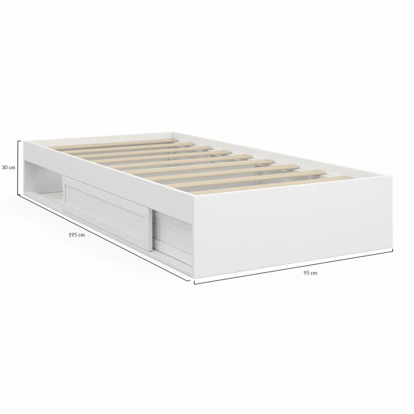 Cadre de lit simple 90x190 cm bois blanc avec rangement*IDMarket New