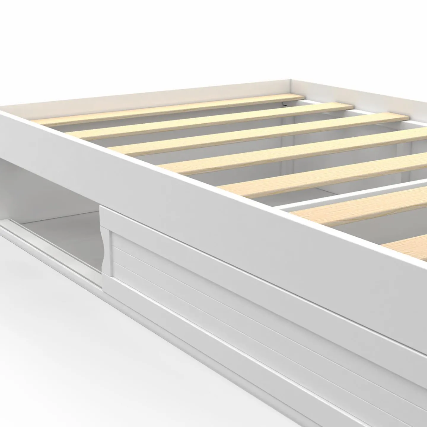 Cadre de lit simple 90x190 cm bois blanc avec rangement*IDMarket New