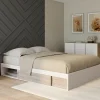 Cadre de lit 140x190 cm avec sommier et rangements blanc et bois façon hêtre*IDMarket Best