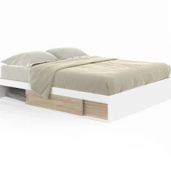 Cadre de lit 140x190 cm avec sommier et rangements blanc et bois façon hêtre*IDMarket Best