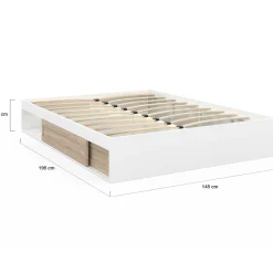 Cadre de lit 140x190 cm avec sommier et rangements blanc et bois façon hêtre*IDMarket Best