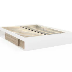 Cadre de lit 140x190 cm avec sommier et rangements blanc et bois façon hêtre*IDMarket Best