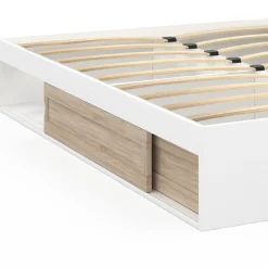 Cadre de lit 140x190 cm avec sommier et rangements blanc et bois façon hêtre*IDMarket Best