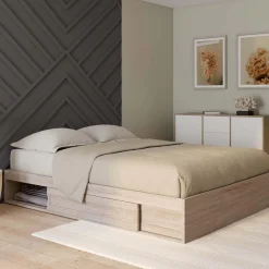Cadre de lit 140x190 cm avec sommier et rangements en hêtre*IDMarket Hot