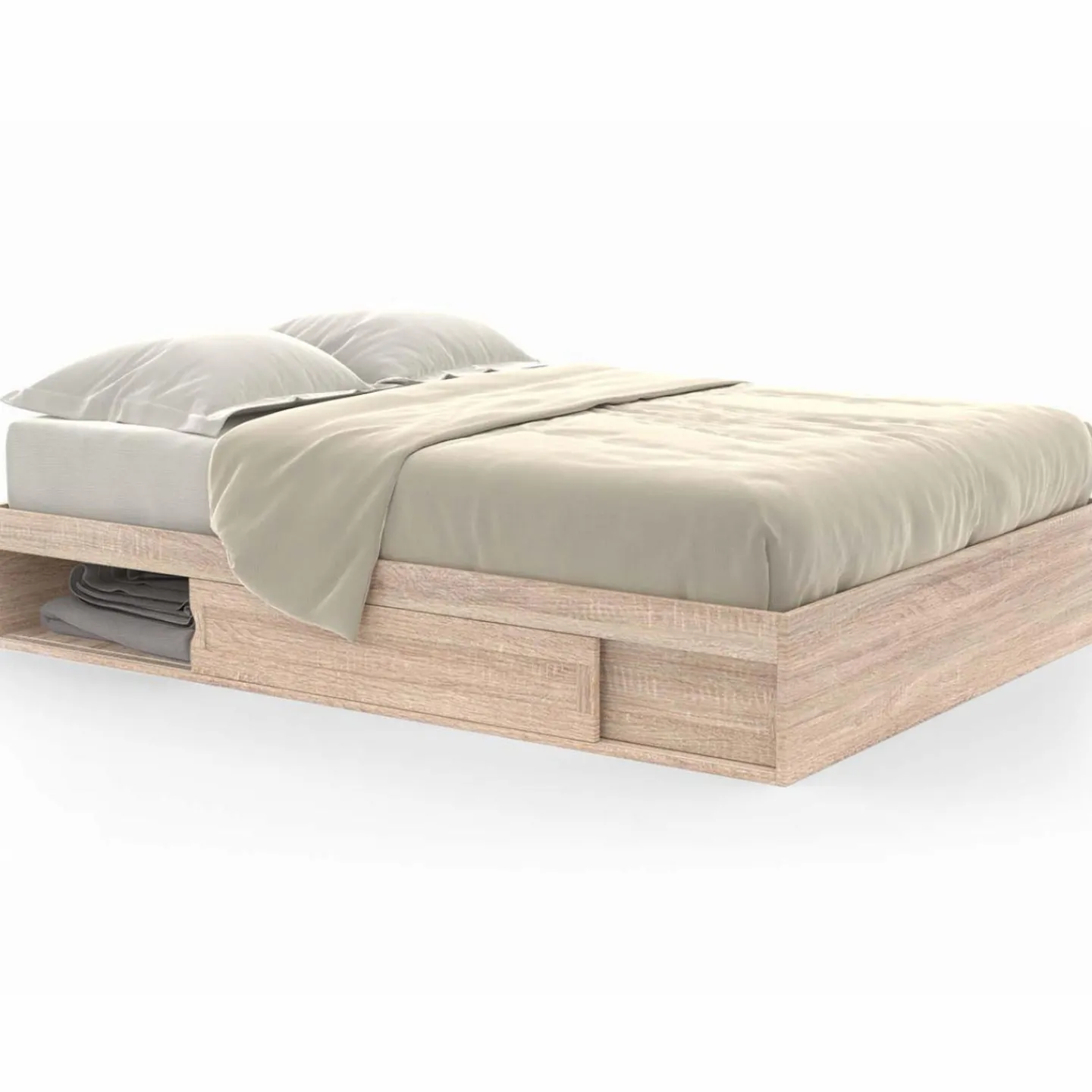 Cadre de lit 140x190 cm avec sommier et rangements en hêtre*IDMarket Hot