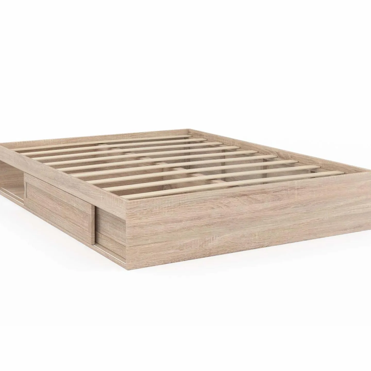 Cadre de lit 140x190 cm avec sommier et rangements en hêtre*IDMarket Hot