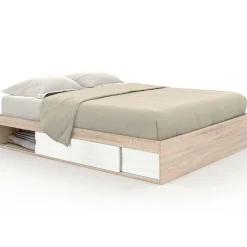 Cadre de lit 140x190 cm avec sommier et rangements blanc et bois*IDMarket Discount