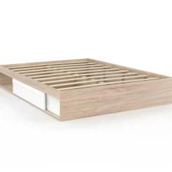 Cadre de lit 140x190 cm avec sommier et rangements blanc et bois*IDMarket Discount