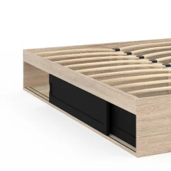 Cadre de lit 140x190 cm avec sommier et rangements noir et bois*IDMarket Hot